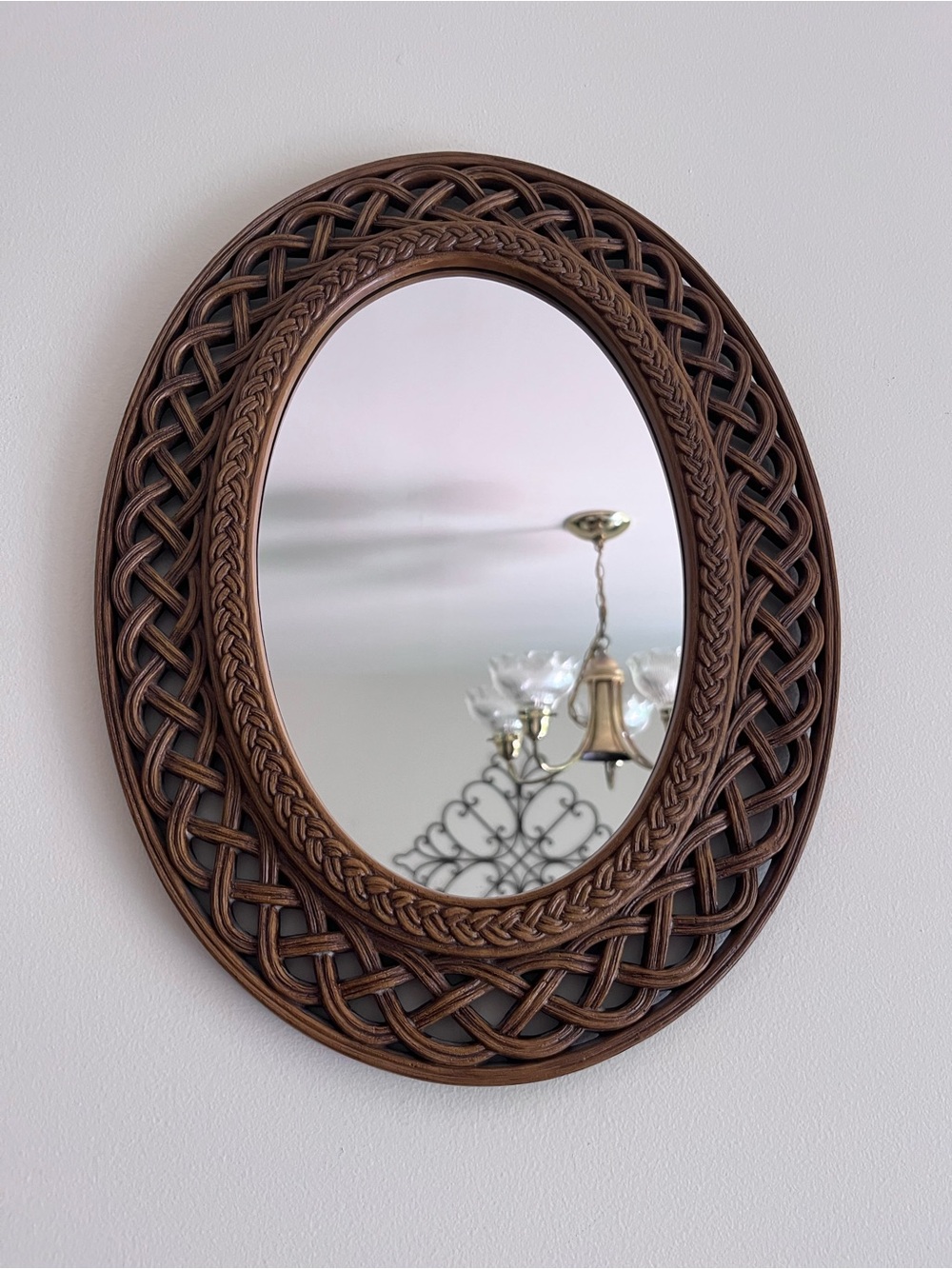 Homco Vintage Faux Wood Woven Oval Mirror